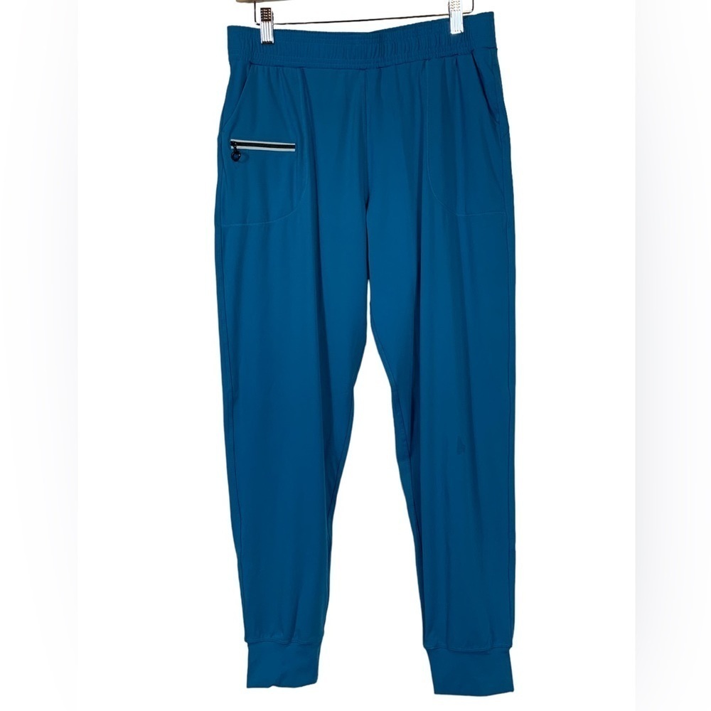 Tanmolo Elastic Waist Inside Tie Closure Zip Front Pocket Joggers - Blue - Large